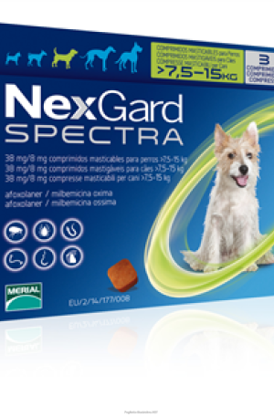 NEXGARD SPECTRA 7.5 -15 KG TALLA M VERDE AFOXOLANER 1875 MG Y MILBEMICINA OXIMA 375 MG