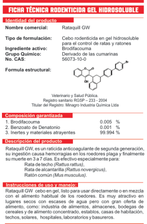 RATAQUILL GEL BOLSA 100 GRAMOS RODENTICIDA BRODIFACOUMA + BENZOATO E DENATONIO