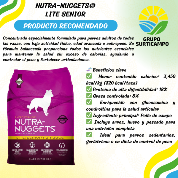 NUTRA NUGGETS LITE SENIOR PARA PERROS ADULTOS MAYORES O CON SOBREPESO - Imagen 4