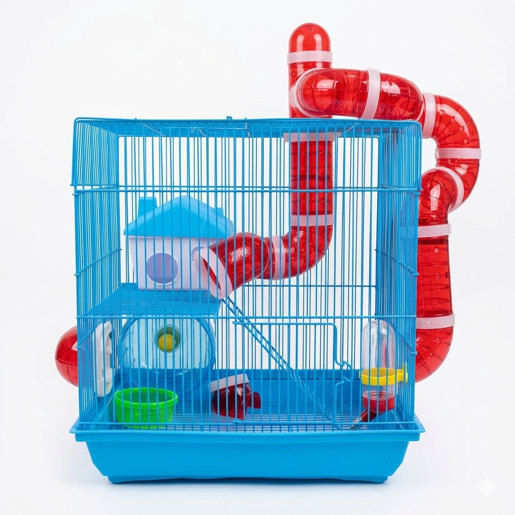 JAULA PARA HAMSTER CON RODADERO Y RUEDA 37X28X35